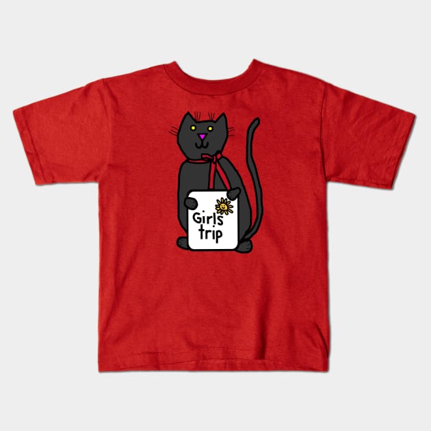 Cute Black Cat goes on Girls Trip Kids T-Shirt by ellenhenryart